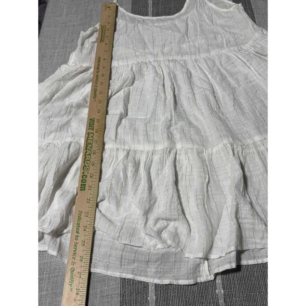 Aerie Womens White Gold Metallic Stripe Tiered Babydoll Cami Tank‎ Top Medium - Picture 2 of 7